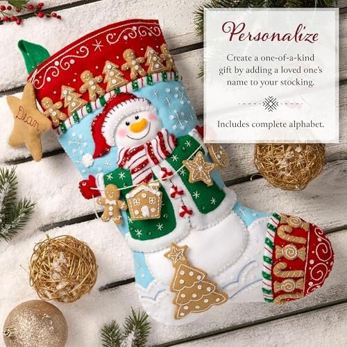 Bucilla Felt Applique " Making Jolly Gingerbread Snowman | Felt Applique Christmas Stocking Kit | 89782E