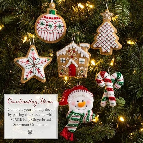 Bucilla Felt Applique " Making Jolly Gingerbread Snowman | Felt Applique Christmas Stocking Kit | 89782E