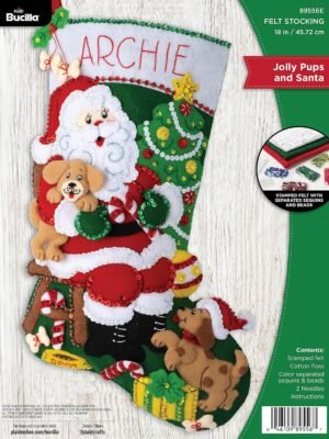 bucilla-felt-applique-18-stocking-making-kit-jolly-pups-santa-perfect-fo-89556e-primary Bucilla Felt Applique " Making Jolly Pups Santa | Felt Applique Christmas Stocking Kit | 89556E