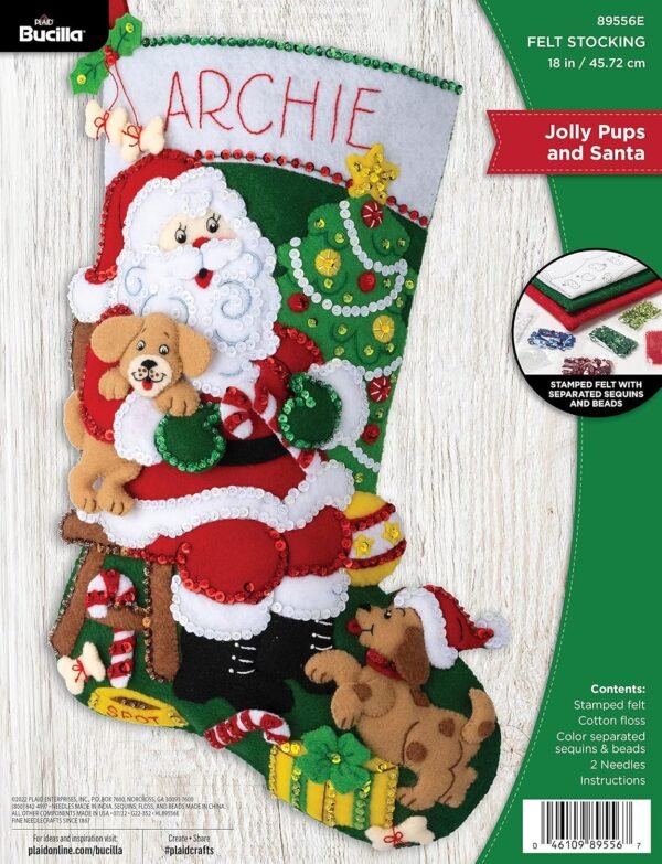bucilla-felt-applique-18-stocking-making-kit-jolly-pups-santa-perfect-fo-89556e-primary Bucilla Felt Applique " Making Jolly Pups Santa | Felt Applique Christmas Stocking Kit | 89556E