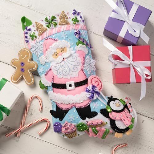 Bucilla Felt Applique " Making Lollipop Santa | Felt Applique Christmas Stocking Kit | 89705E