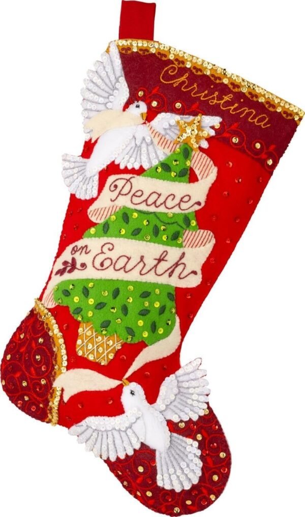 Bucilla Felt Applique " Making Peaceful Doves | Felt Applique Christmas Stocking Kit | 89625E