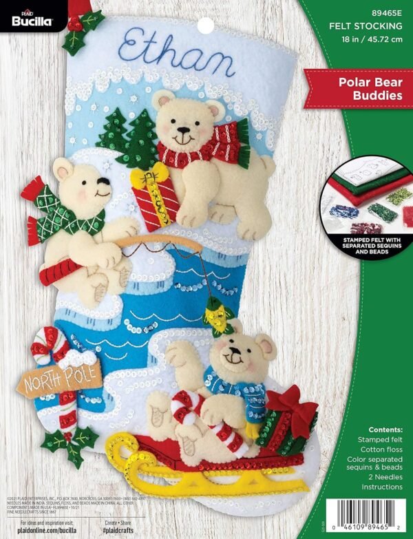 Bucilla Polar Bear Buddies | Kit de media navideña de fieltro | 89465E