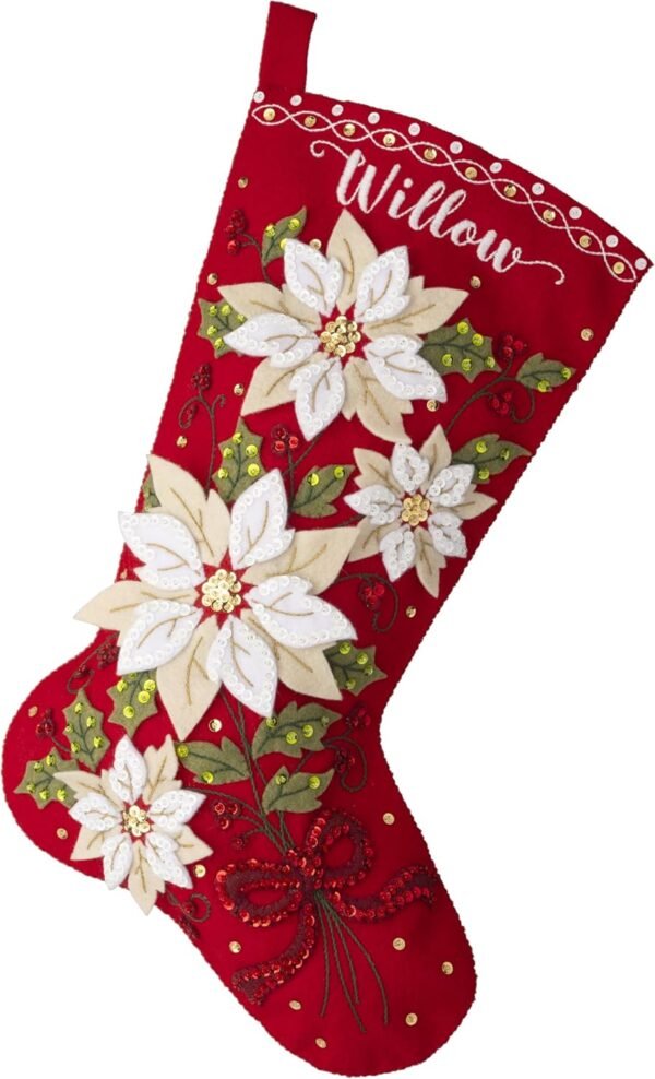 Bucilla Felt Applique " Making Posh Poinsettias | Felt Applique Christmas Stocking Kit | 89565E