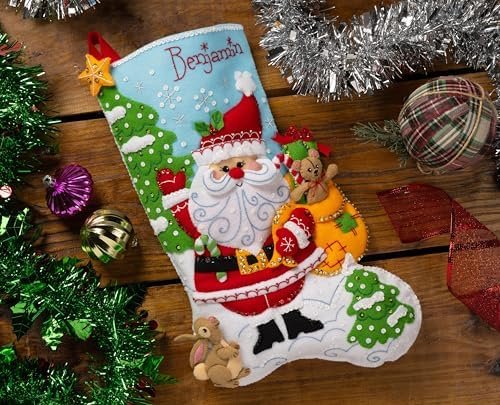 Bucilla Felt Applique " Making Retro Santa | Felt Applique Christmas Stocking Kit | 89740E