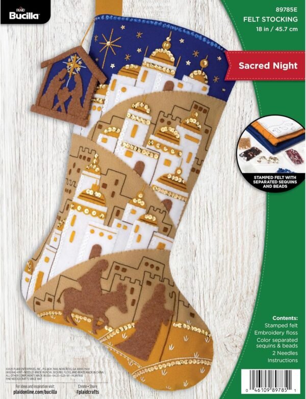 Bucilla Felt Applique " Making Sacred Night | Felt Applique Christmas Stocking Kit | 89785E