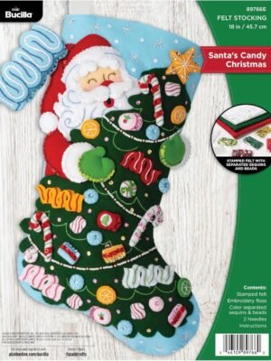 Bucilla Santa's Candy Christmas | Felt Applique Christmas Stocking Kit | 89766E