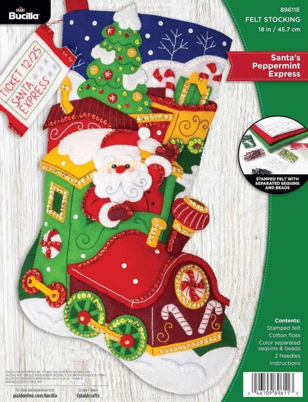 Bucilla Santa's Peppermint Express | Felt Applique Christmas Stocking Kit | 89611E