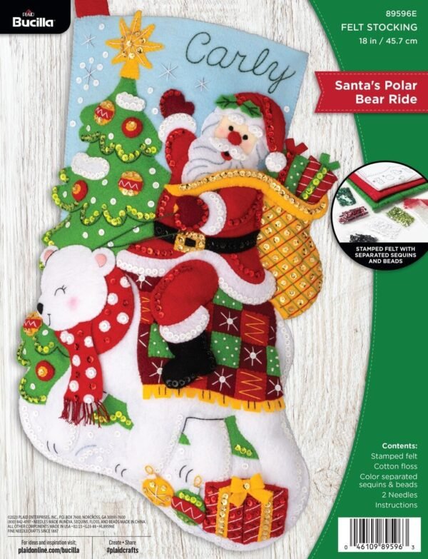 bucilla-felt-applique-18-stocking-making-kit-santa-s-polar-bear-ride-per-89596e-primary Bucilla Felt Applique " Making Santa'S Polar Bear Ride | Felt Applique Christmas Stocking Kit | 89596E