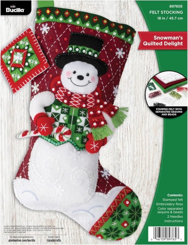 Bucilla Snowman's Quilted Delight | Kit de media navideña de fieltro | 89765E