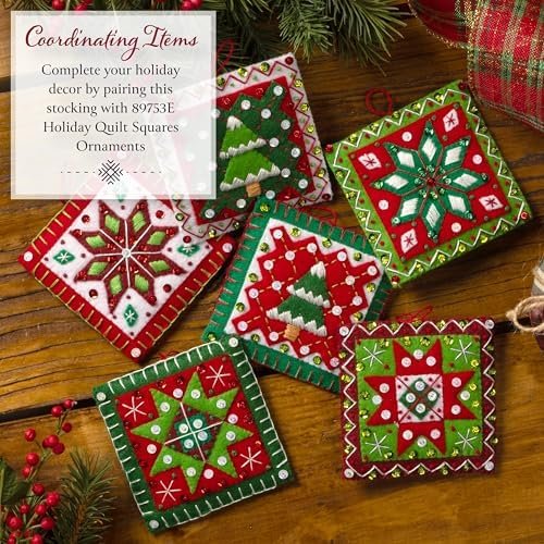 Bucilla Snowman's Quilted Delight | Kit de media navideña de fieltro | 89765E