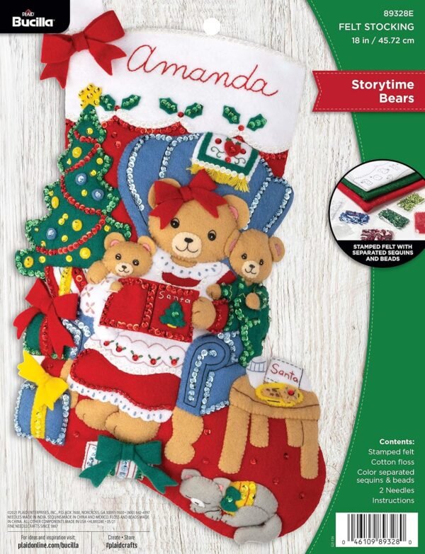 Bucilla Storytime Bears | Felt Applique Christmas Stocking Kit | 89328E