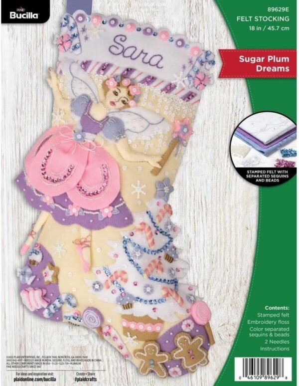 Bucilla Felt Applique " Making Sugar Plum Dreams | Felt Applique Christmas Stocking Kit | 89629E