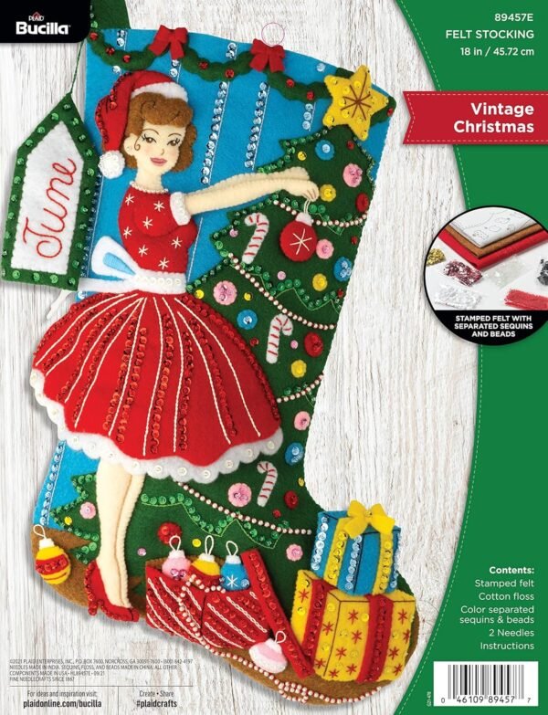 Bucilla Vintage Christmas | Felt Applique Christmas Stocking Kit | 89457E