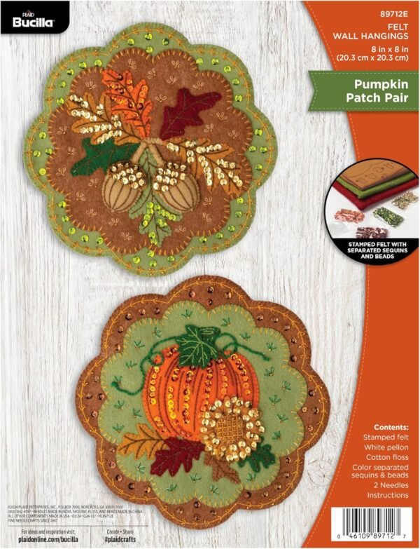 Bucilla Pumpkin Patch Pair | Felt Applique Wall Hanging Kit | 89712E