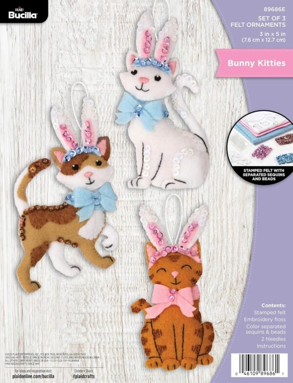 Bucilla Bunny Kitties | Felt Applique Ornament Kit | 89686E