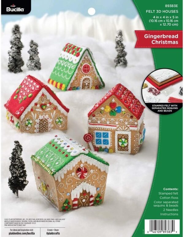 Bucilla Gingerbread Christmas | Felt Applique Ornament Kit | 89383E