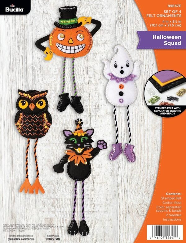 Bucilla Halloween Squad | Felt Applique Ornament Kit | 89647E