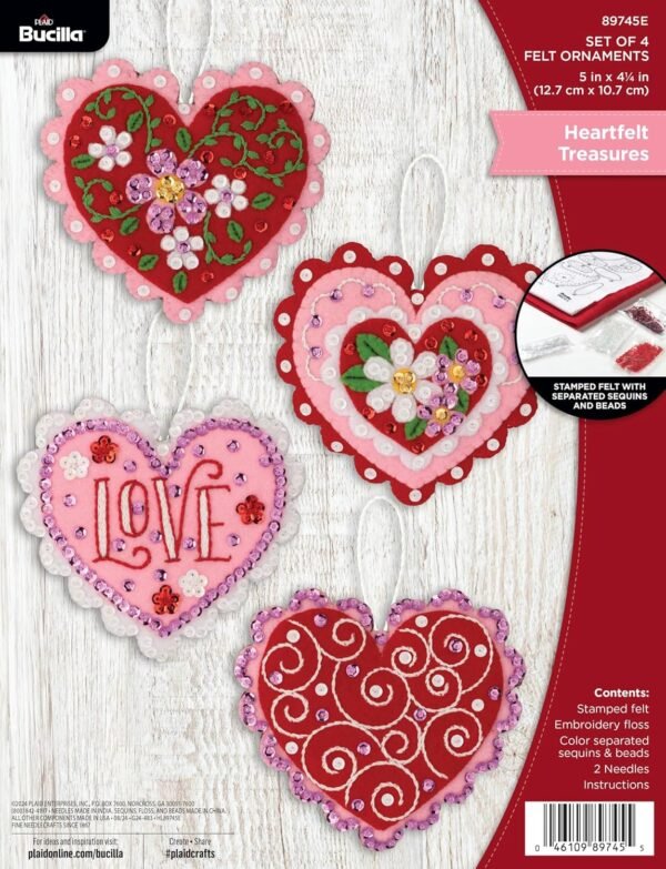 bucilla-felt-applique-4-piece-ornament-making-kit-heartfelt-treasures-pe-89745e-primary Bucilla Heartfelt Treasures | Felt Applique Ornament Kit | 89745E