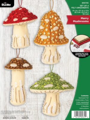 Bucilla Merry Mushrooms | Felt Applique Ornament Kit | 89670E