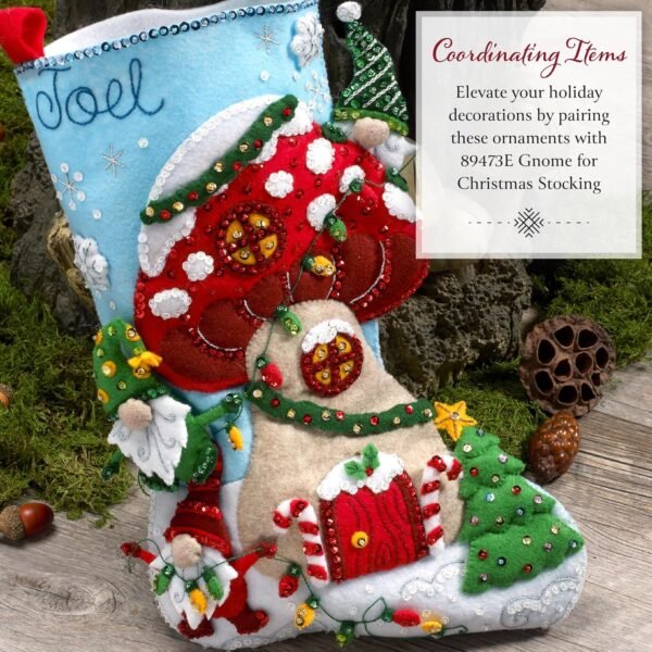 Bucilla Merry Mushrooms | Felt Applique Ornament Kit | 89670E