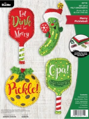 Bucilla Merry Pickleball | Felt Applique Ornament Kit | 89711E