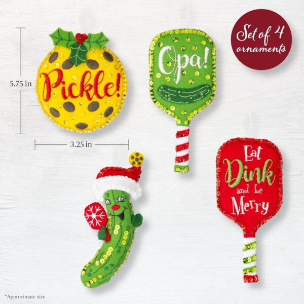 Bucilla Merry Pickleball | Felt Applique Ornament Kit | 89711E