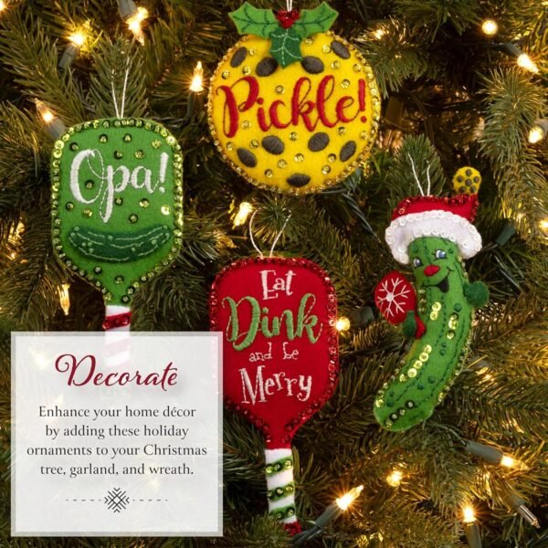 Bucilla Merry Pickleball | Felt Applique Ornament Kit | 89711E