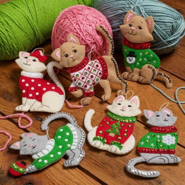 Bucilla Cats in Ugly Sweaters | Felt Applique Ornament Kit | 89381E