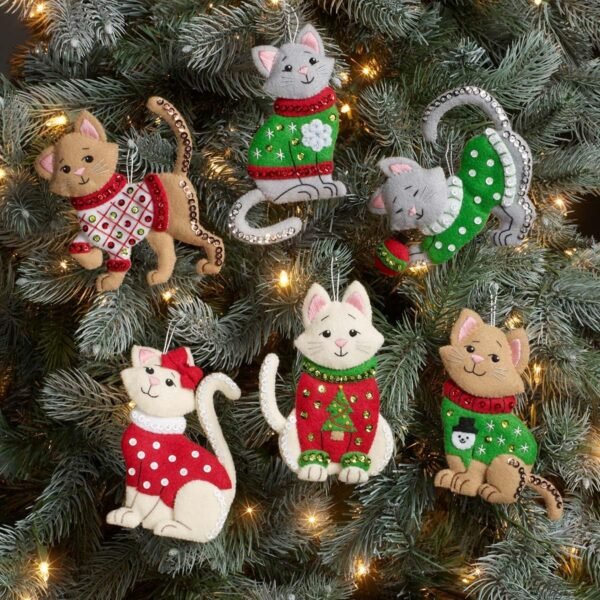 Bucilla Cats in Ugly Sweaters | Felt Applique Ornament Kit | 89381E