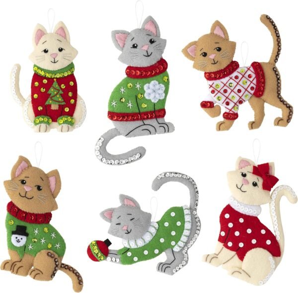 Bucilla Cats in Ugly Sweaters | Felt Applique Ornament Kit | 89381E