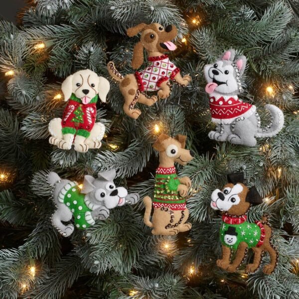 Bucilla Dogs in Ugly Sweaters | Felt Applique Ornament Kit | 89295E