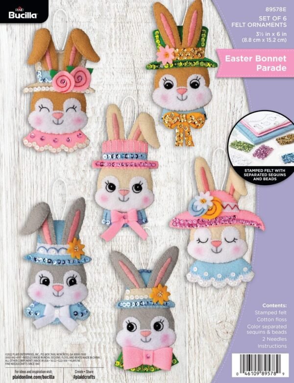 bucilla-felt-applique-6-piece-ornament-making-kit-easter-bonnet-parade-p-89578e-primary Bucilla Easter Bonnet Parade | Felt Applique Ornament Kit | 89578E