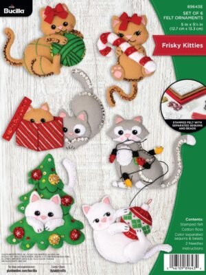 Bucilla Frisky Kitties | Felt Applique Ornament Kit | 89643E