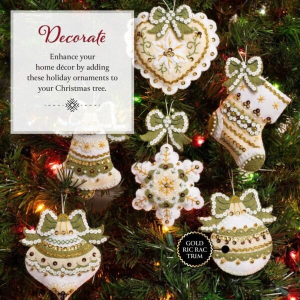 Bucilla Holiday Glitz | Felt Applique Ornament Kit | 89637E