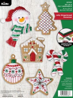 Bucilla Jolly Gingerbread Snowman | Felt Applique Ornament Kit | 89783E
