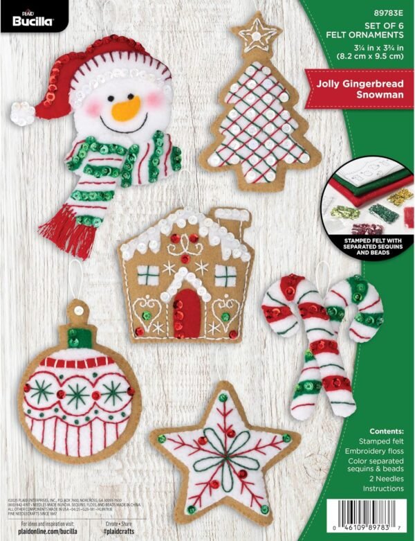bucilla-felt-applique-6-piece-ornament-making-kit-jolly-gingerbread-snow-89783e-primary Bucilla Jolly Gingerbread Snowman | Felt Applique Ornament Kit | 89783E