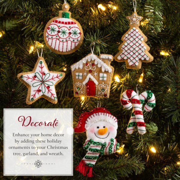 bucilla-felt-applique-6-piece-ornament-making-kit-jolly-gingerbread-snow-89783e-variant-03 Bucilla Jolly Gingerbread Snowman | Felt Applique Ornament Kit | 89783E