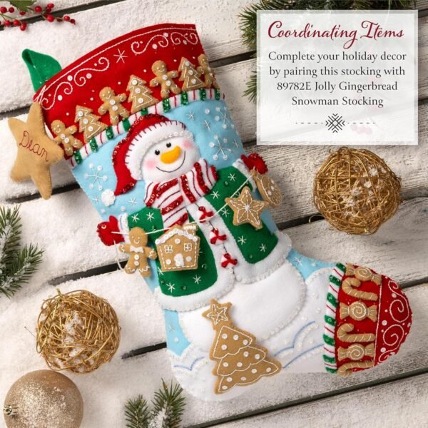 bucilla-felt-applique-6-piece-ornament-making-kit-jolly-gingerbread-snow-89783e-variant-04 Bucilla Jolly Gingerbread Snowman | Felt Applique Ornament Kit | 89783E