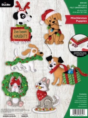 Bucilla Mischievous Puppies | Felt Applique Ornament Kit | 89642E