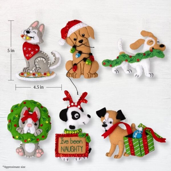 bucilla-felt-applique-6-piece-ornament-making-kit-mischievous-puppies-pe-89642e-variant-01 Bucilla Mischievous Puppies | Felt Applique Ornament Kit | 89642E