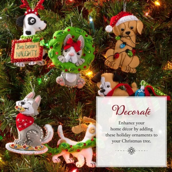 bucilla-felt-applique-6-piece-ornament-making-kit-mischievous-puppies-pe-89642e-variant-03 Bucilla Mischievous Puppies | Felt Applique Ornament Kit | 89642E