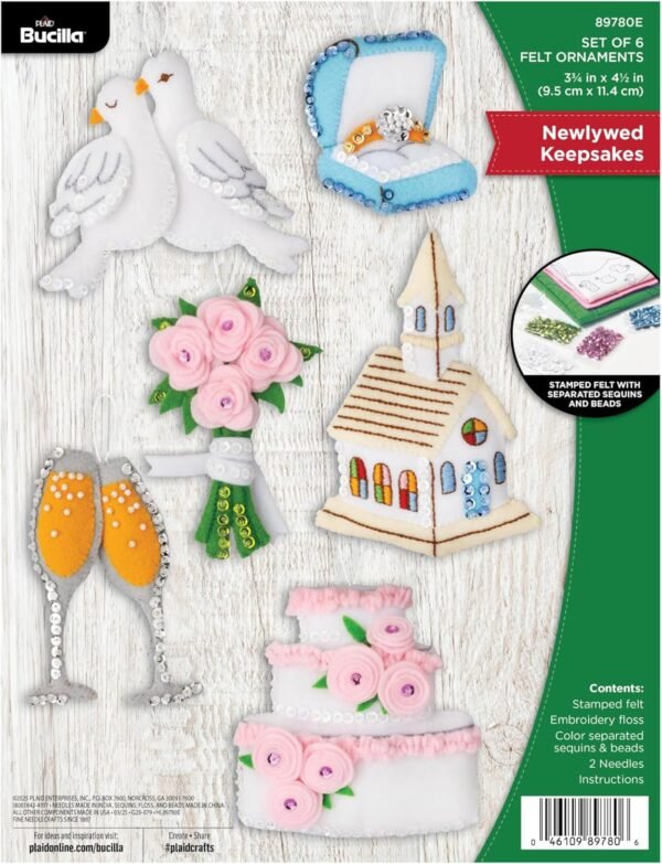 Bucilla Newlywed Keepsakes | Felt Applique Ornament Kit | 89780E