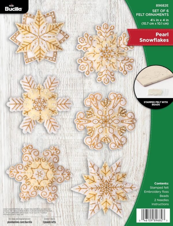 bucilla-felt-applique-6-piece-ornament-making-kit-pearl-snowflakes-perfe-89682e-primary Bucilla Pearl Snowflakes | Felt Applique Ornament Kit | 89682E