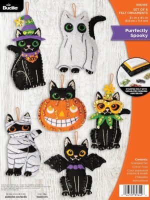 Bucilla Purrfectly Spooky | Felt Applique Ornament Kit | 89649E