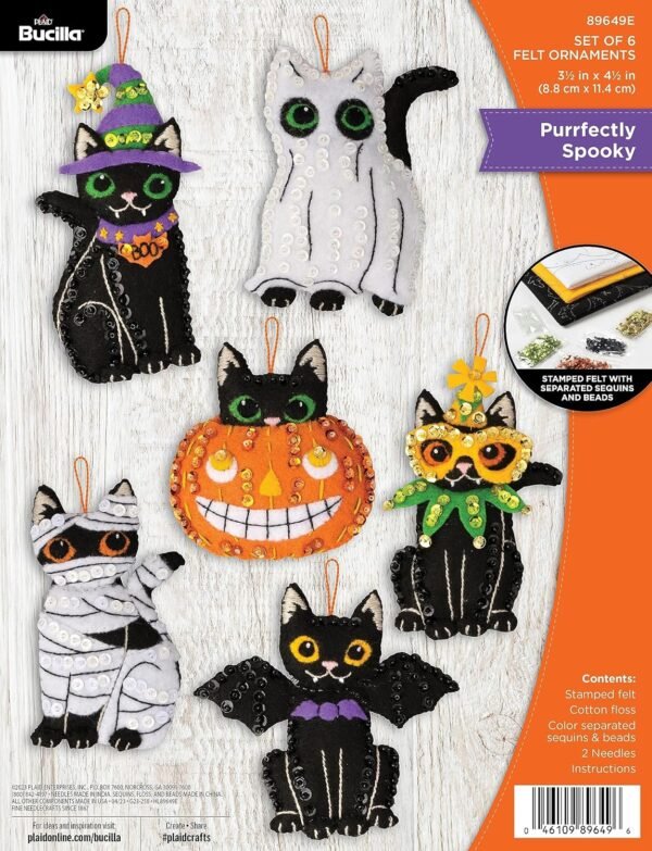 bucilla-felt-applique-6-piece-ornament-making-kit-purrfectly-spooky-perf-89649e-primary Bucilla Purrfectly Spooky | Felt Applique Ornament Kit | 89649E