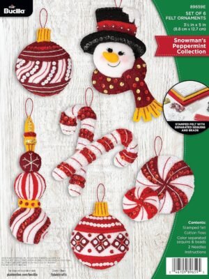 Bucilla Snowman's Peppermint Collection | Felt Applique Ornament Kit | 89659E