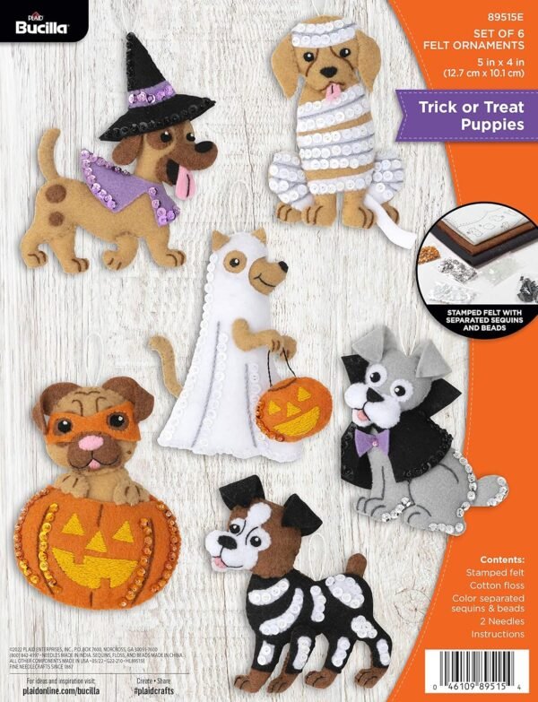 Bucilla Trick or Treat Puppies | Felt Applique Ornament Kit | 89515E