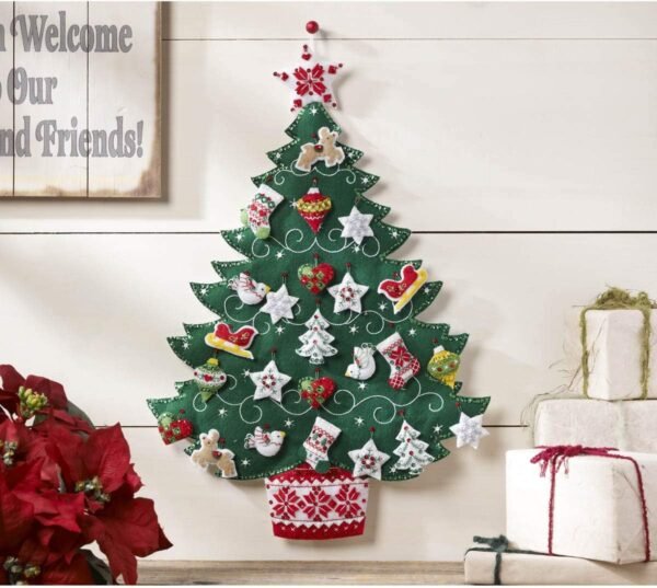 Bucilla Felt Applique Advent Calendar Nordic Tree Green | Felt Applique Advent Calendar Kit | 86584