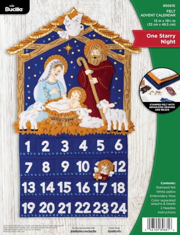 Bucilla Felt Applique Advent Calendar One Starry Night | Felt Applique Advent Calendar Kit | 89681E